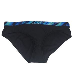 Black Swim Briefs Blue Patterned Waistband Womens Size XXL New